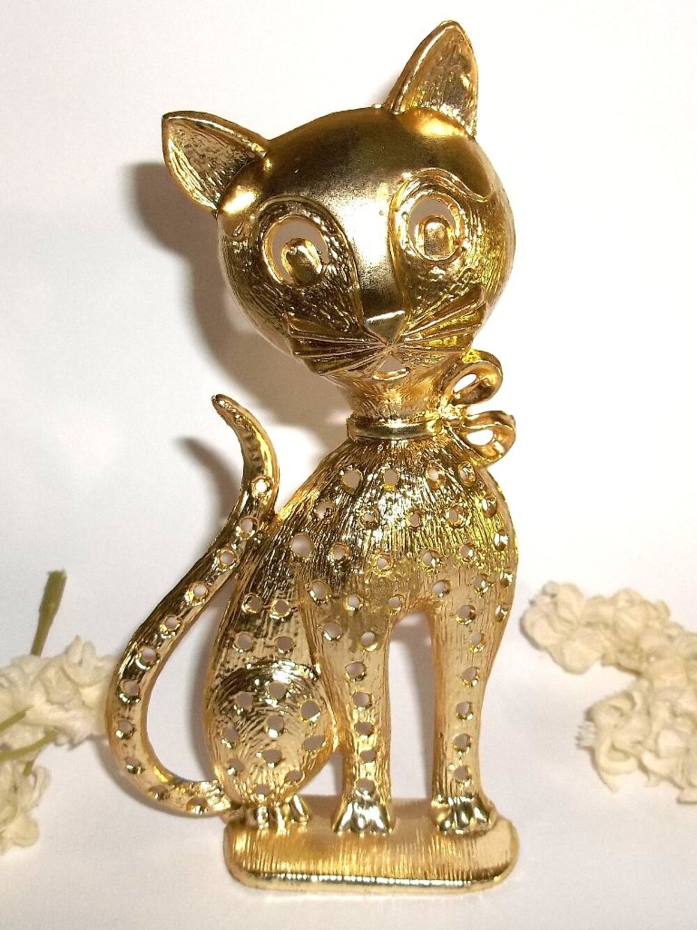 Vintage Cat Earring Holder Jewelry Display Retro Mid Century Modern Gold E19